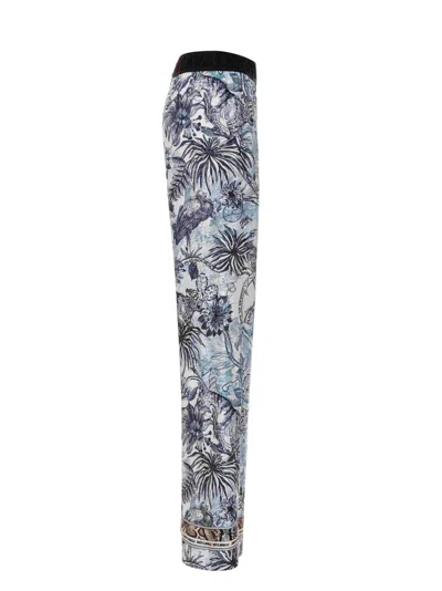 Just Cavalli Floral-print Trousers In Blue