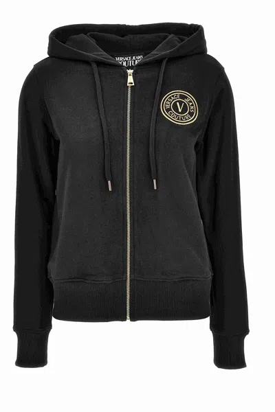 Versace Jeans Couture Cotton Zip-up Sweatshirt With Iconic Logo And Cozy Fit In Black