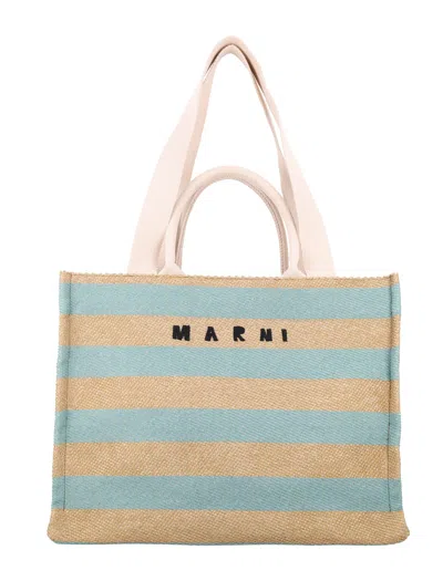 Marni Medium Tote Bag In Raw Sienna + Pale Mint