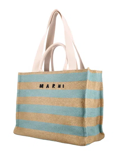 Marni Medium Tote Bag In Raw Sienna + Pale Mint