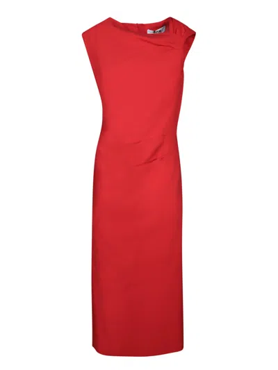 Msgm Canvas Draped Midi Dress In Red