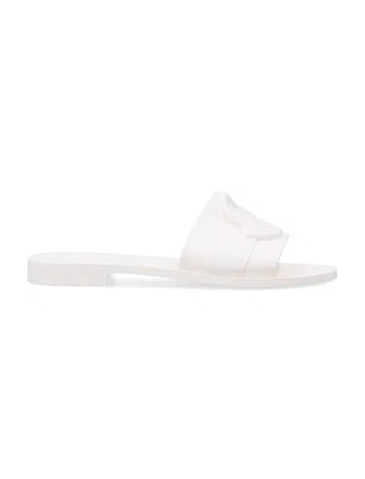 Moncler Flat Rubber Sole Slides In White