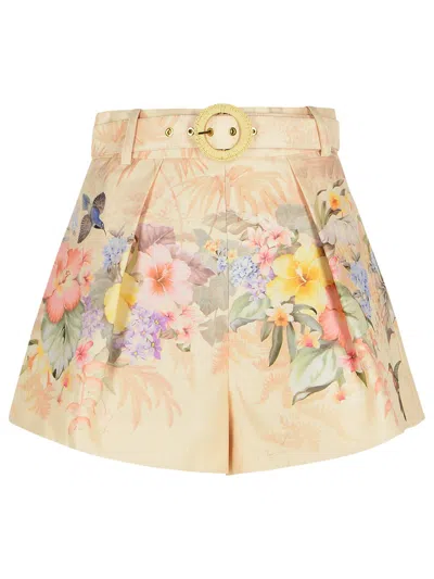 Zimmermann Illuminate Pleated Silk & Cotton Shorts In Ivory