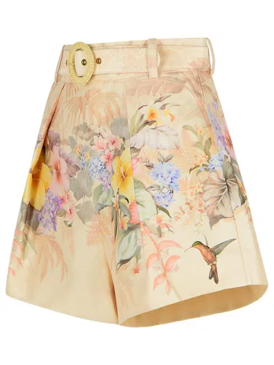 Zimmermann Illuminate Pleated Silk & Cotton Shorts In Ivory