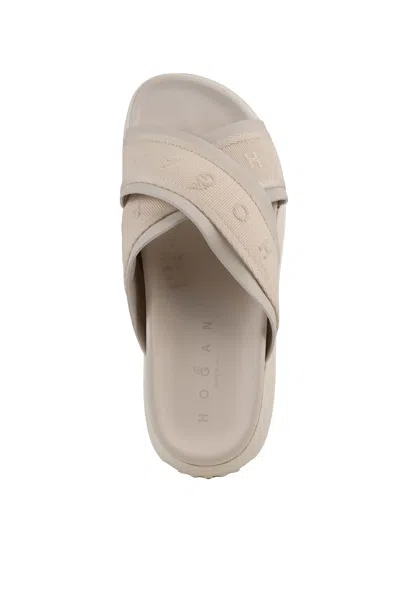 Hogan Cross Strap Platform Sandals In White