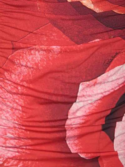 Roberto Cavalli Rose-print Midi Dress In Red