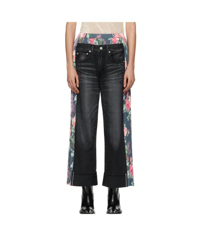 Junya Watanabe Flower Pattern Print Jeans In Black