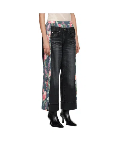 Junya Watanabe Flower Pattern Print Jeans In Black