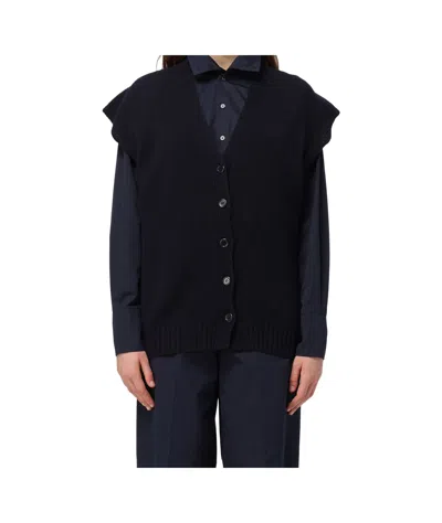 Fabiana Filippi Buttoned Sleeveless Cardigan In Navy Color