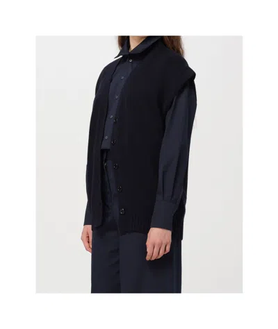 Fabiana Filippi Buttoned Sleeveless Cardigan In Navy Color
