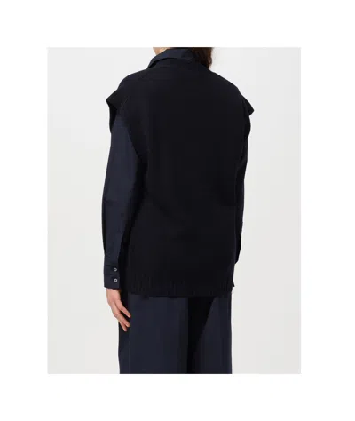 Fabiana Filippi Buttoned Sleeveless Cardigan In Navy Color