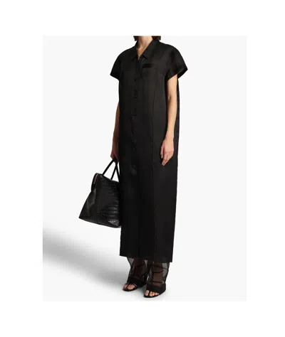 Khaite Effy Button-up Short-sleeve Dress In Black
