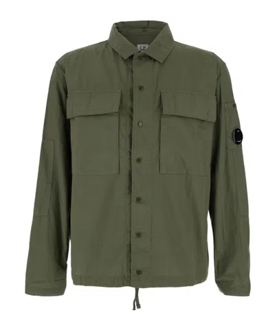 C.p. Company Green Jacket With Classic Collar And Logo Patch On The Sleeve In Green