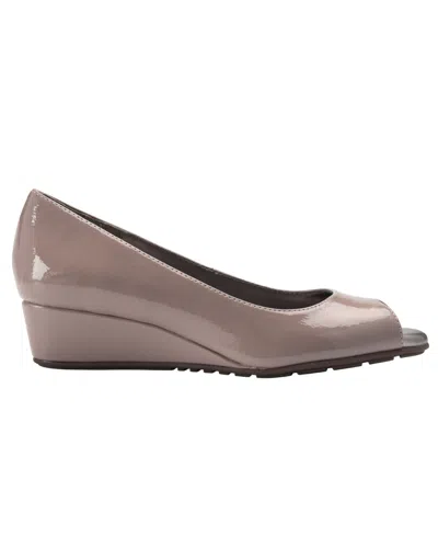Bandolino Peep Toe Wedge Pump In Light Taupe Patent