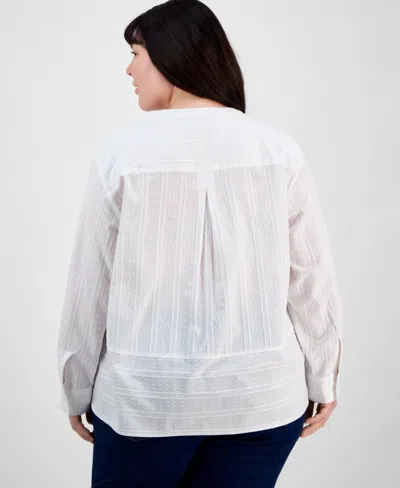 Tommy Hilfiger Plus Size Cotton Metallic Clip-dot Popover Tunic, Exclusively At Macy's In Bright White