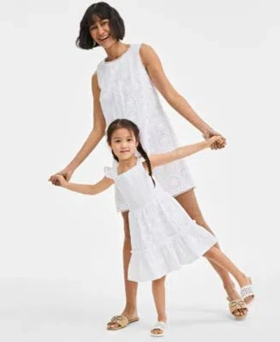On 34th Little Girl's Cotton Eyelet Smocked Mommy & Me Flutter-sleeve Dress, Exclusively At Macy's In Bright White