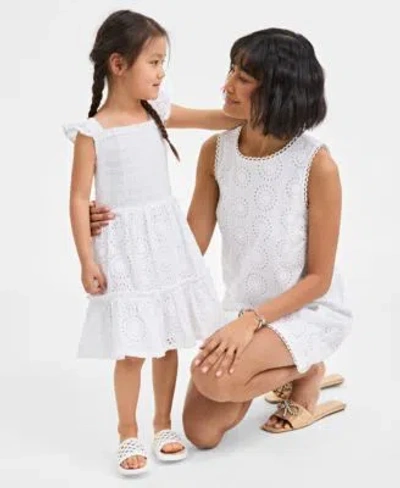 On 34th Little Girl's Cotton Eyelet Smocked Mommy & Me Flutter-sleeve Dress, Exclusively At Macy's In Bright White