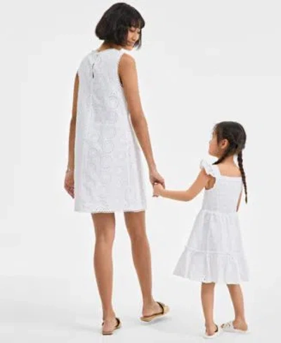 On 34th Little Girl's Cotton Eyelet Smocked Mommy & Me Flutter-sleeve Dress, Exclusively At Macy's In Bright White
