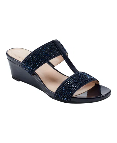 Bandolino Women's Iluvit Embellished T-strap Wedge Sandals In Navy