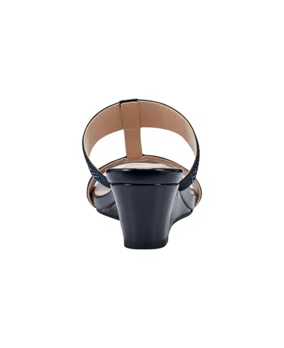 Bandolino Women's Iluvit Embellished T-strap Wedge Sandals In Navy