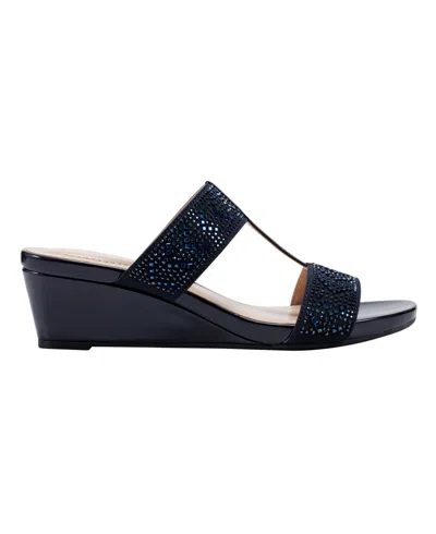 Bandolino Women's Iluvit Embellished T-strap Wedge Sandals In Navy