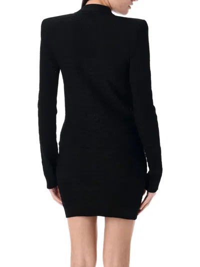 Balmain Ribbed Texture Knit Cardigan With Gold Buttons In Black