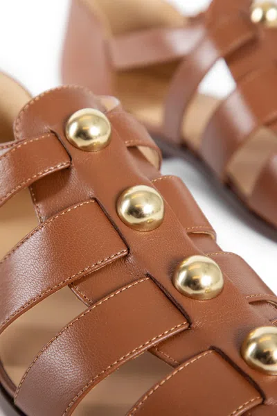 Valentino Garavani Valentino Studshield Fisherman Calfskin Sandal Tobacco In Brown