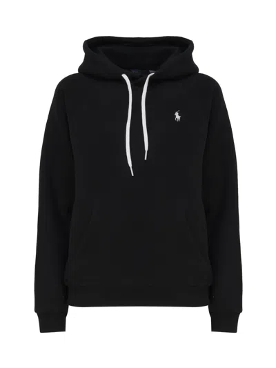 Polo Ralph Lauren Black Hoodie With Drawstring Hood And Pony Embroidery On The Front In Cotton Blend Woman In Poloblack