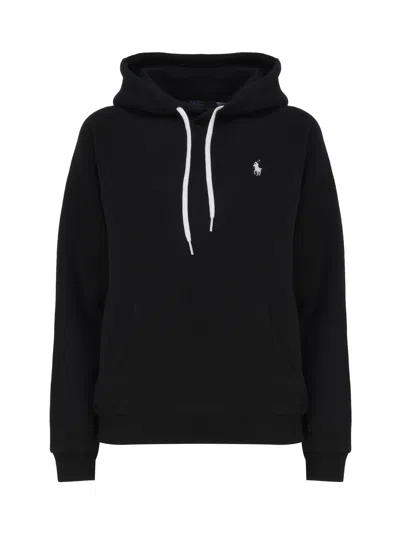 Polo Ralph Lauren Black Hoodie With Drawstring Hood And Pony Embroidery On The Front In Cotton Blend Woman In Poloblack