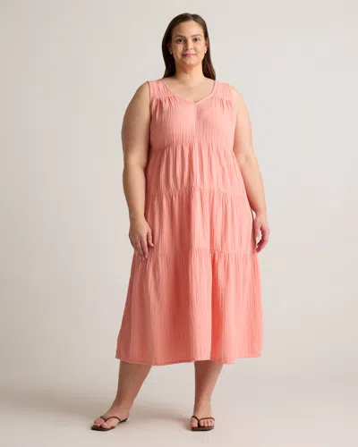 Quince Women's Gauze Tiered Maxi Dress In Coral Blush