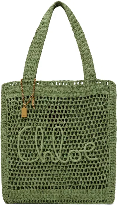 Chloé Chloe Women Green Raffia Estate Banana Shopping Bag