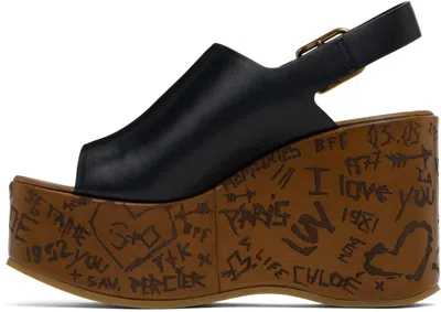 Chloé Maxime Leather Slingback Platform Sandals In 001 Black