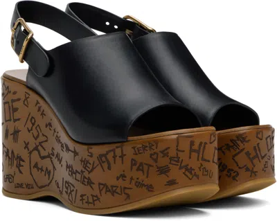 Chloé Maxime Leather Slingback Platform Sandals In 001 Black