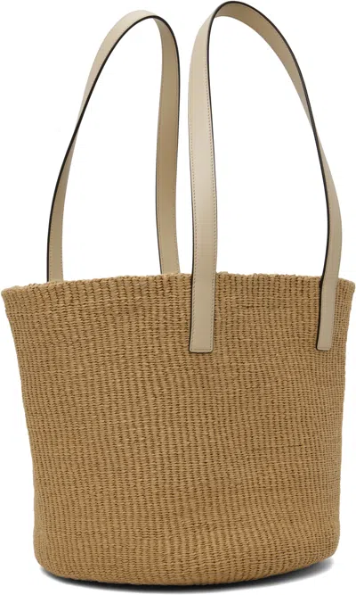 Chloé Large Horse Medal Basket Tote Bag In Paper And Leather In Deep Ivory