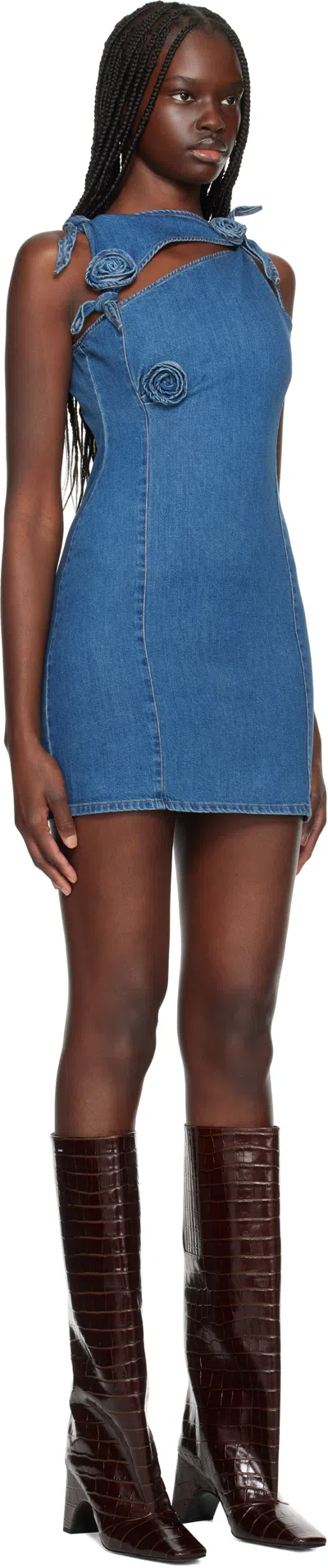 Coperni Asymmetric Denim Mini Dress In Blue