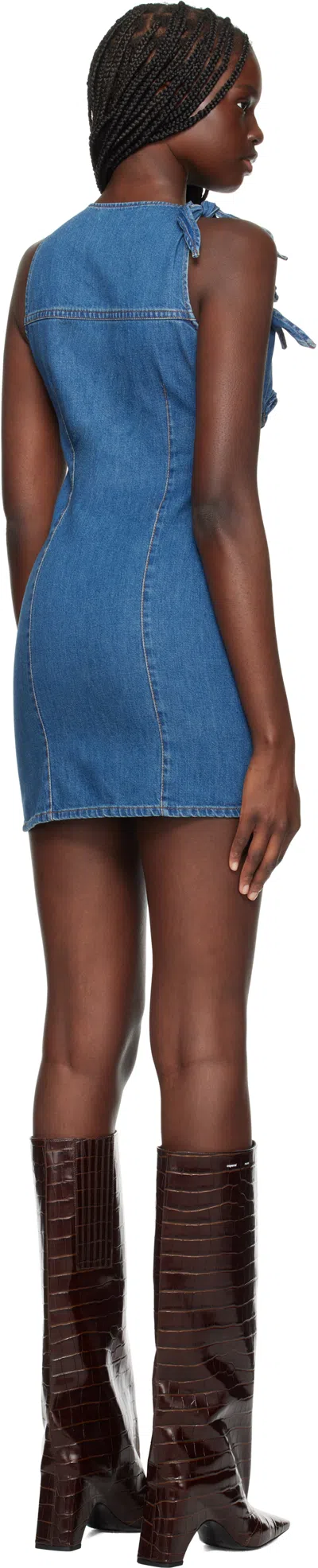 Coperni Asymmetric Denim Mini Dress In Blue