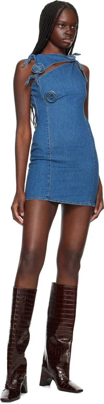 Coperni Asymmetric Denim Mini Dress In Blue