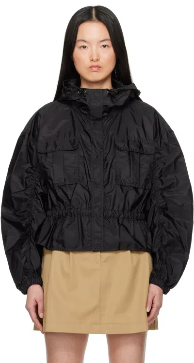 Moncler Black Curton Hooded Peplum Jacket In 999 Black