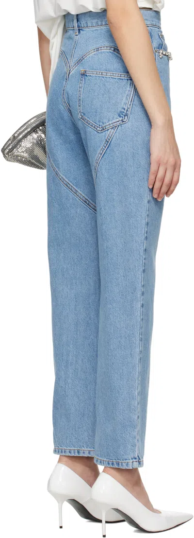 Area Crystal Heart Cutout Straight-leg Ankle Jeans In Light Blue