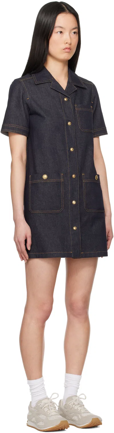 Moncler Short Sleeve Denim Dress With Front Pockets In Blue