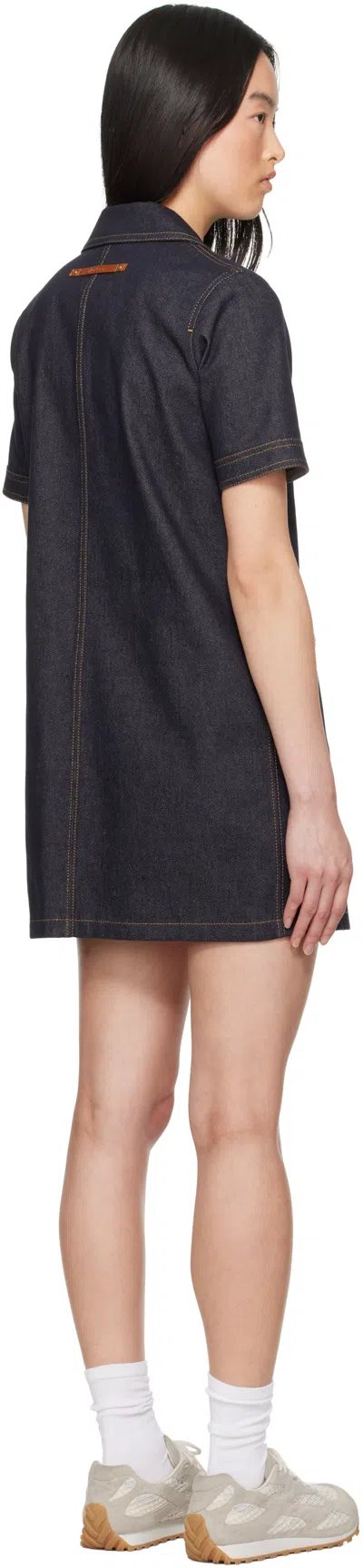 Moncler Short Sleeve Denim Dress With Front Pockets In Blue