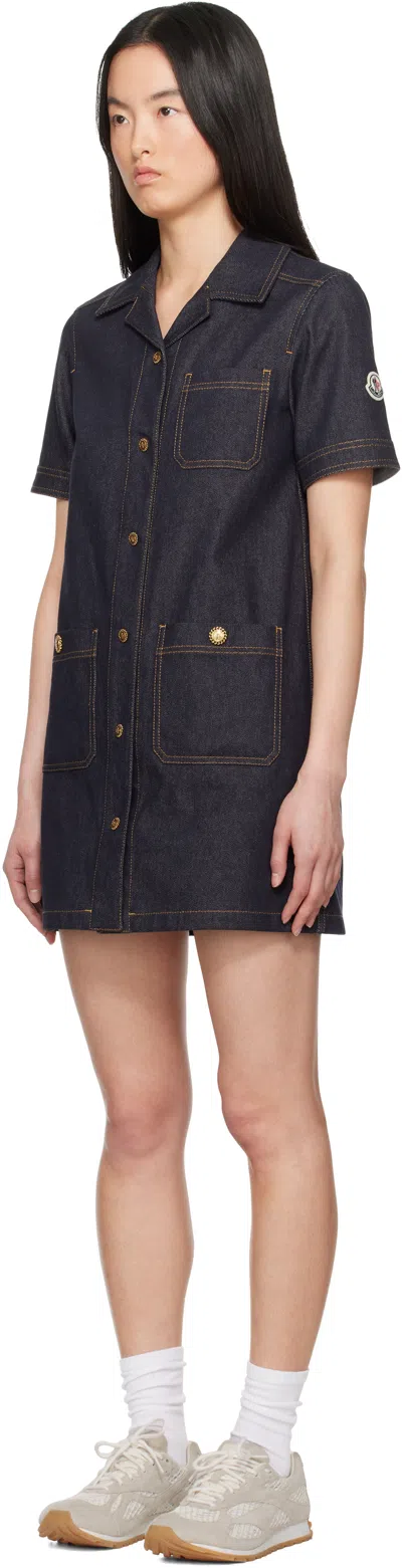 Moncler Short Sleeve Denim Dress With Front Pockets In Blue