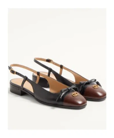 Valentino Valet Du Roi Slingback Ballerina Flats In Black/coffee In Black/coffee
