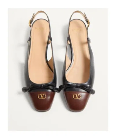 Valentino Valet Du Roi Slingback Ballerina Flats In Black/coffee In Black/coffee