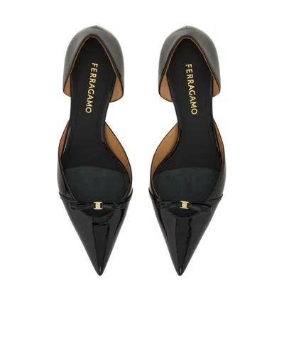Ferragamo Gylla Patent Bow Slingback Pumps In Nero Biscotto