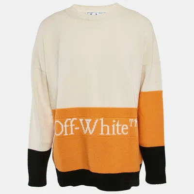 Pre-owned Off-white Multicolor Wool Crew Neck Color-block Sweater Xl In White
