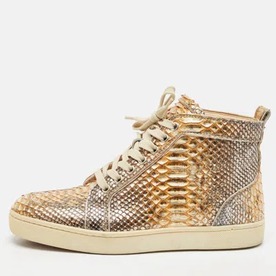 Pre-owned Christian Louboutin Metallic Mustard/brown Python Leather Rantus Orlato High-top Sneakers Size 39 In Multicolor