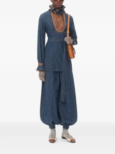 Valentino Denim Blouse With Embroidered Edges In Blue