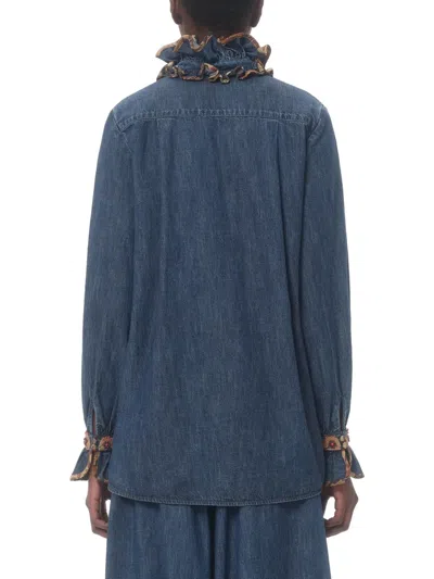 Valentino Denim Blouse With Embroidered Edges In Blue