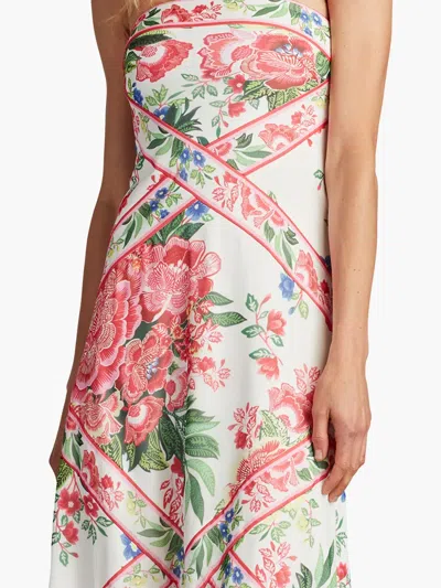 Tadashi Shoji Scarf Print Fringe Detail Strapless Cocktail Midi Dress In Multi